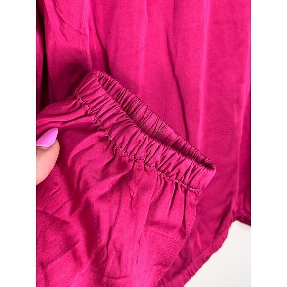 NWT Evereve Cloth & Stone Luxe Satin Banded Blouse Berryfizz Pink Womens Size XS - Picture 7 of 11
